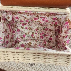 Woven Basket Mini Bag with Floral Interior